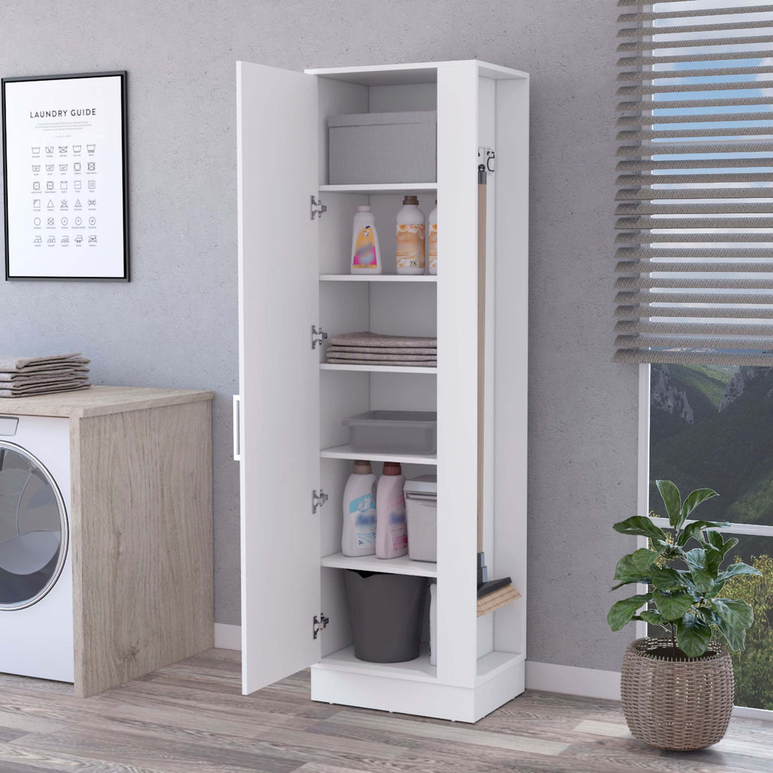 Greenville 2 Door 6 Shelf Tall Storage Cabinet White White Mdf