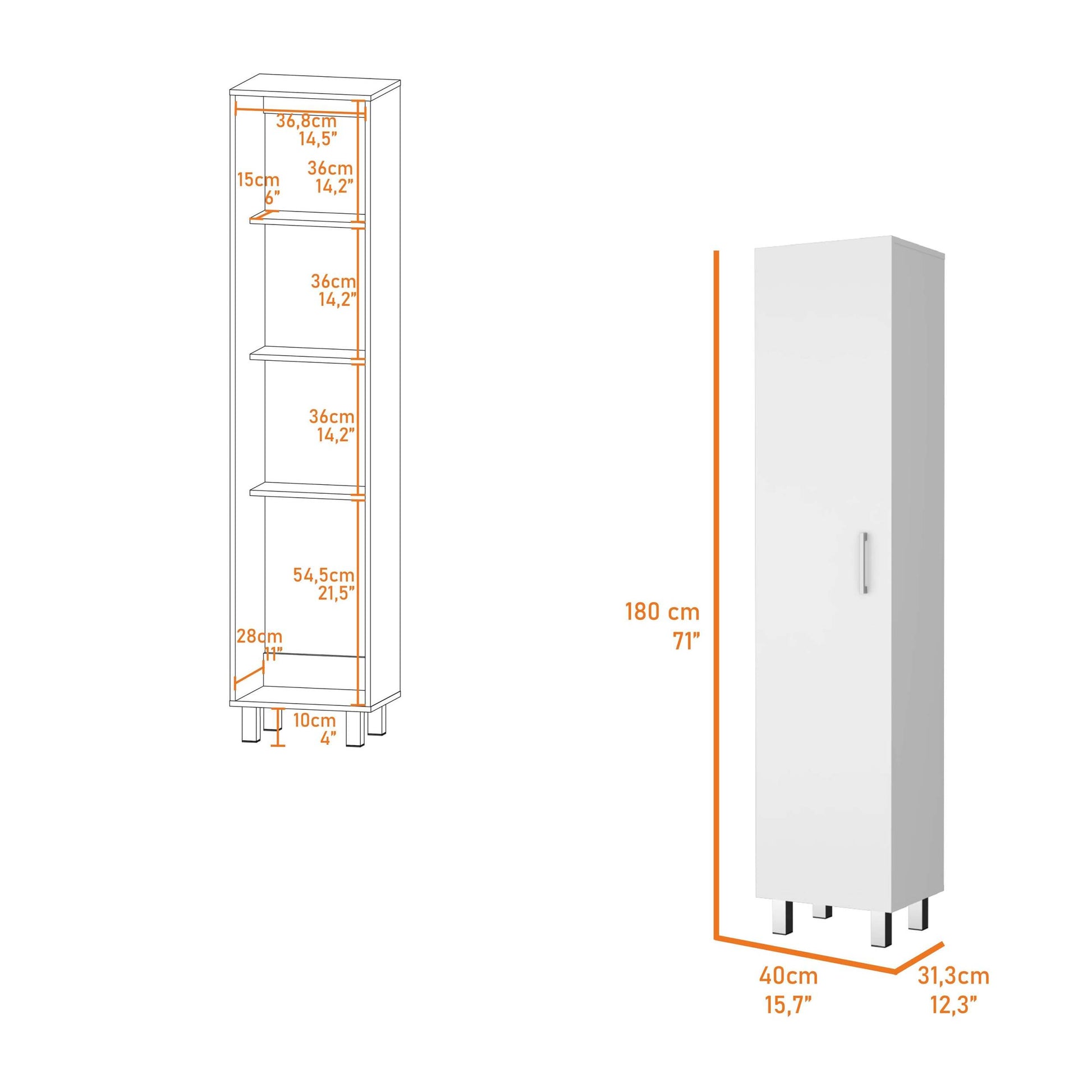 Stephan 1 Door 4 Shelf Tall Storage Cabinet White White Mdf