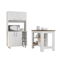 Ralston 7 Shelf 4 Door 2 Piece Kitchen Set, Kitchen Island And Pantry Cabinet White And Walnut White Mdf