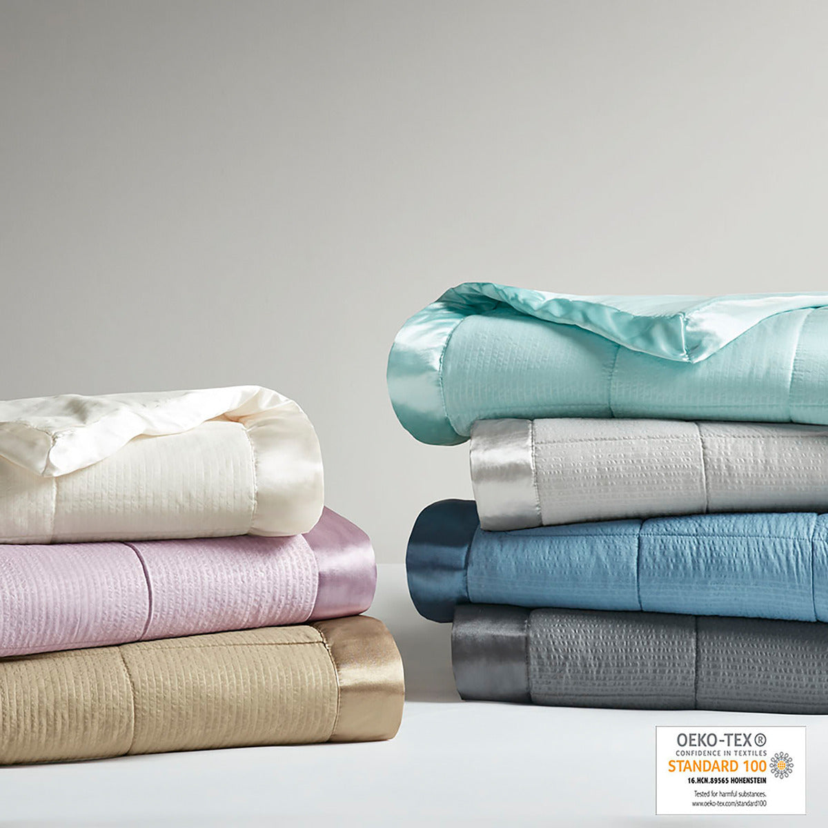 Oversized Down Alternative Blanket with Satin Trim grey-polyester