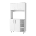 Ralston 7 Shelf 4 Door 2 Piece Kitchen Set, Kitchen Island And Pantry Cabinet White And Walnut White Mdf