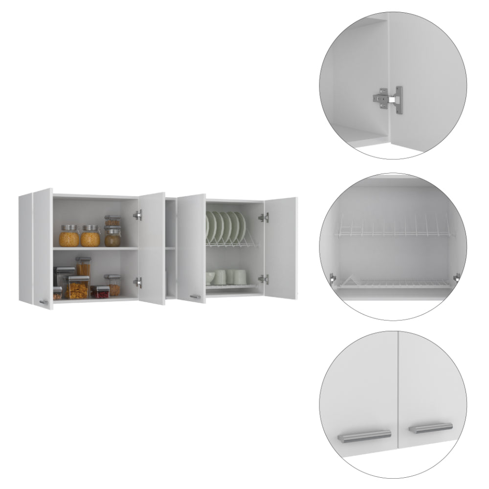 Sierra 7 Shelf 4 Door 2 Piece Kitchen Set, Upper Wall Cabinet And Kitchen Island White And Light Oak White Mdf