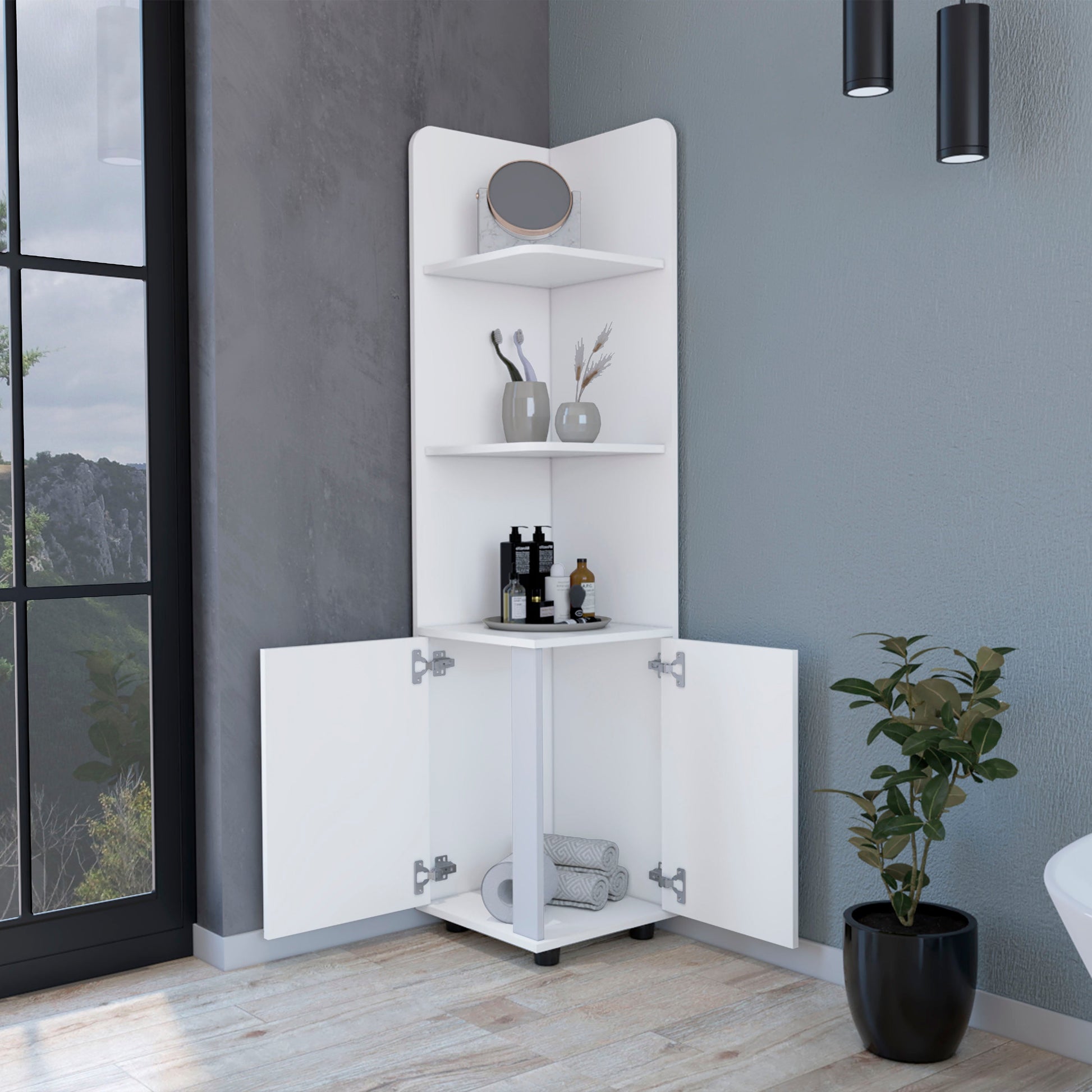 Klay 2 Door 4 Shelf Tall Storage Cabinet White White Mdf