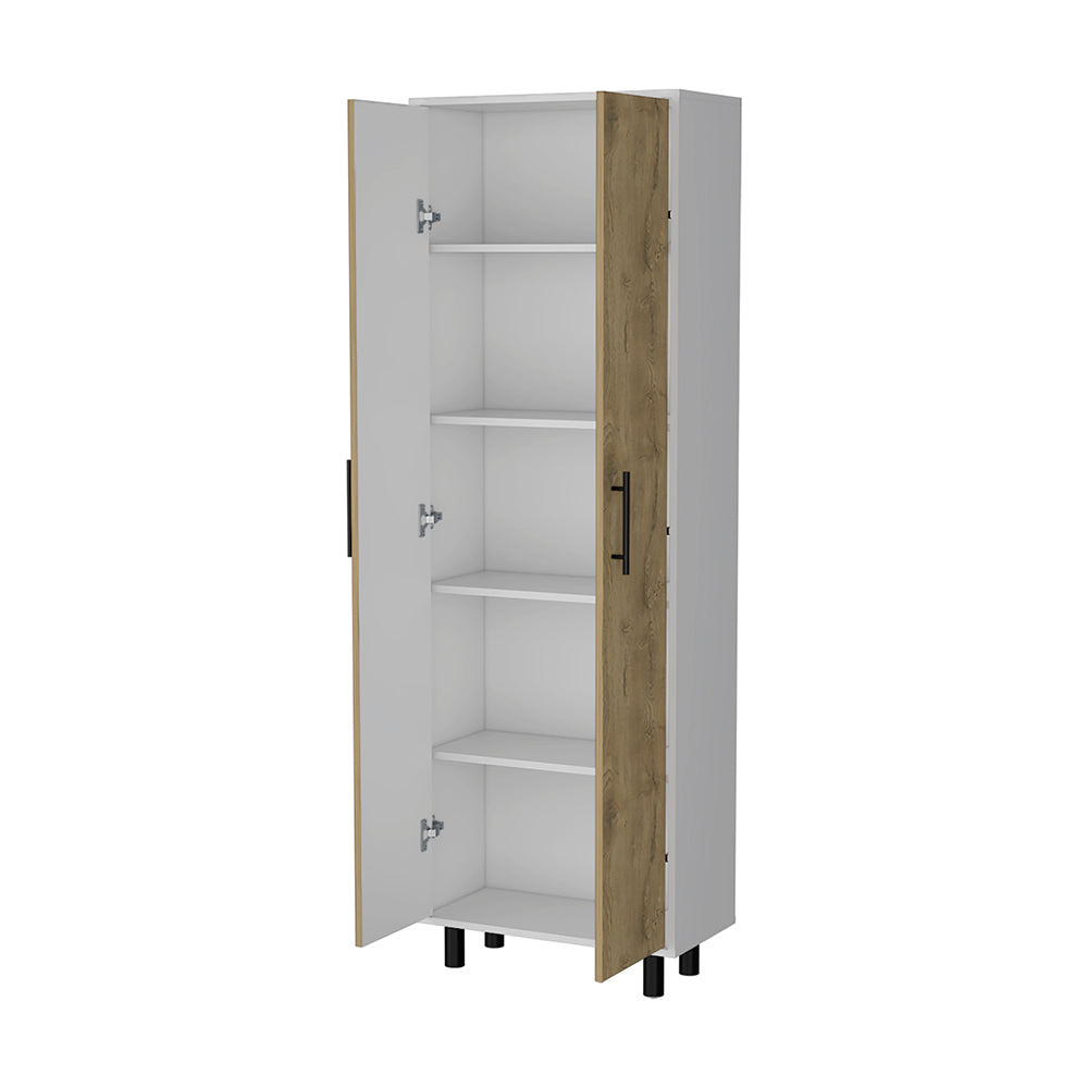 Fagan 2 Door 5 Shelf Kitchen Pantry White And Macadamia White Mdf