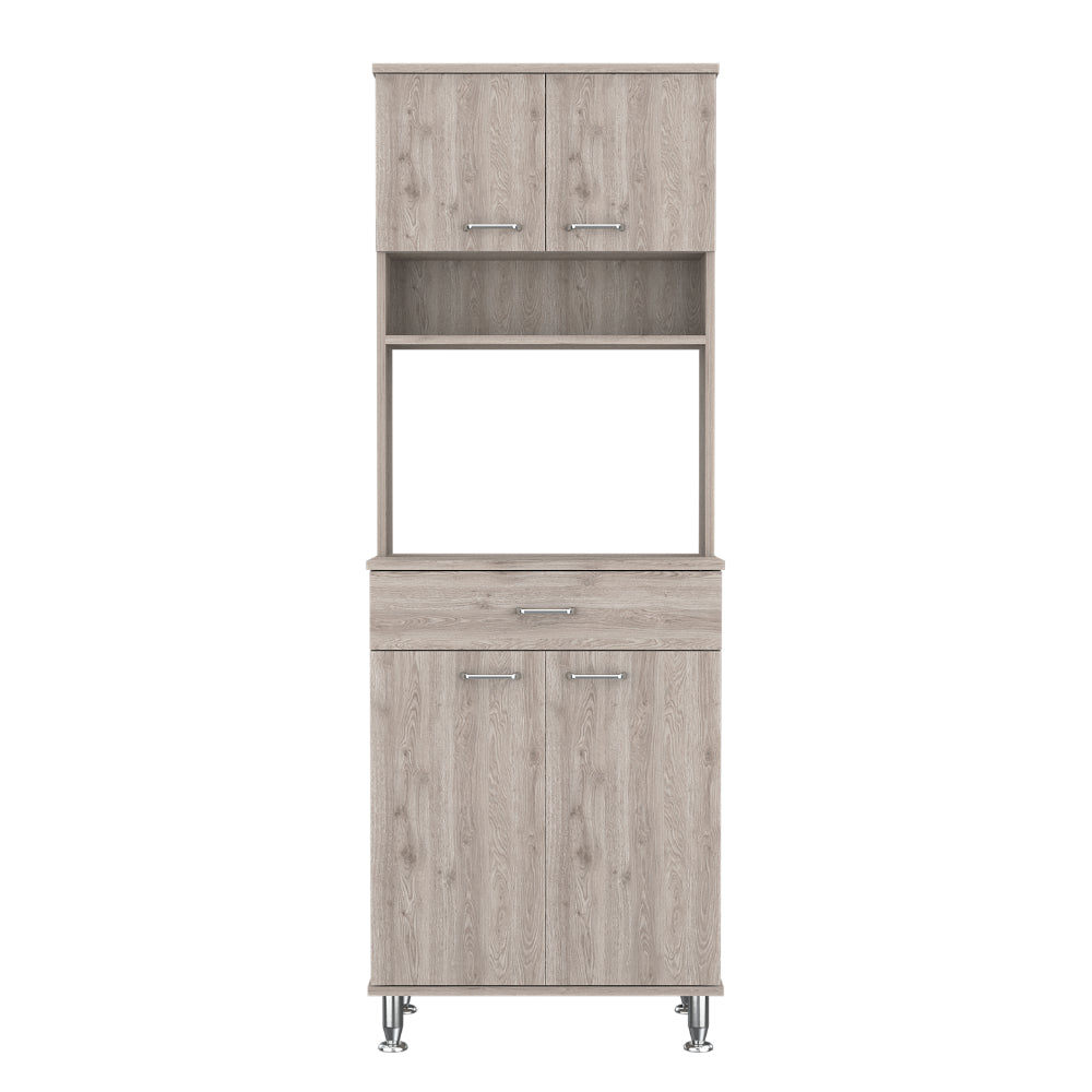 Newton 8 Shelf 1 Drawer 2 Piece Kitchen Set, Kitchen Island And Pantry Cabinet White And Light Gray White Mdf