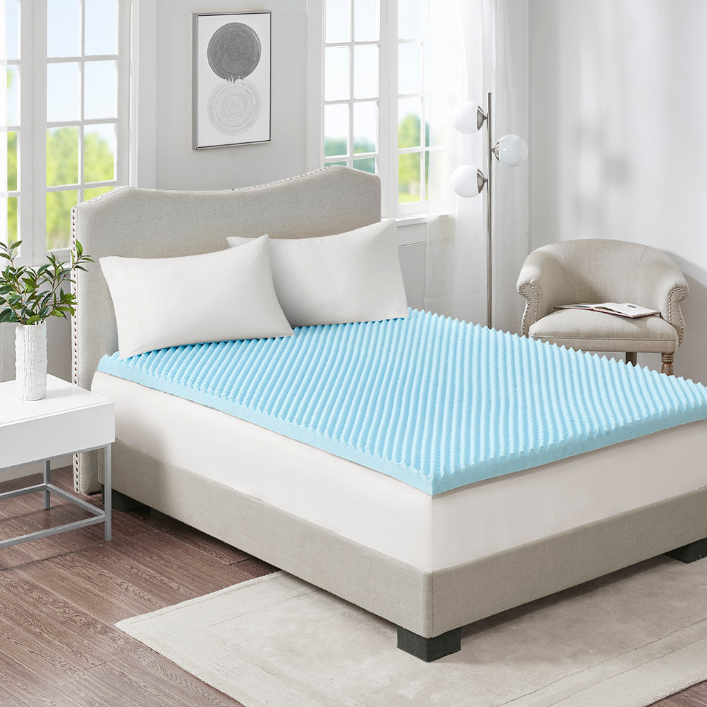 All Season Reversible Hypoallergenic Cooling Mattress Topper Blue Foam