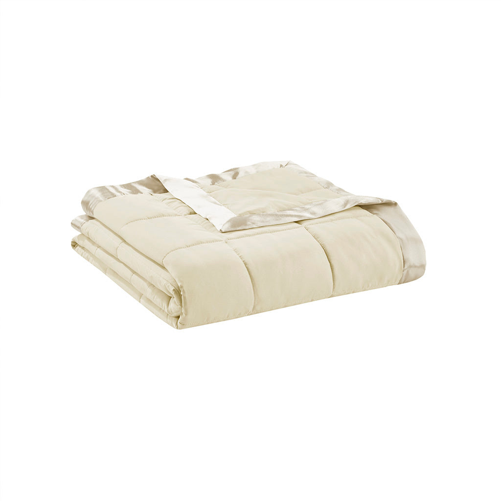 Lightweight Down Alternative Blanket with Satin Trim cream-polyester