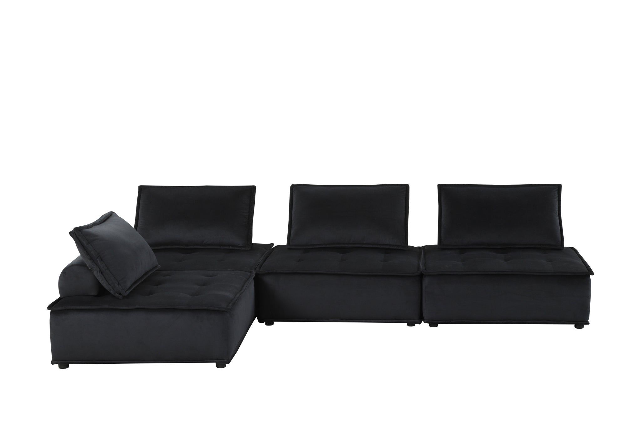 Anna 120" Black Velvet 4 Pc Sectional Sofa black-velvet
