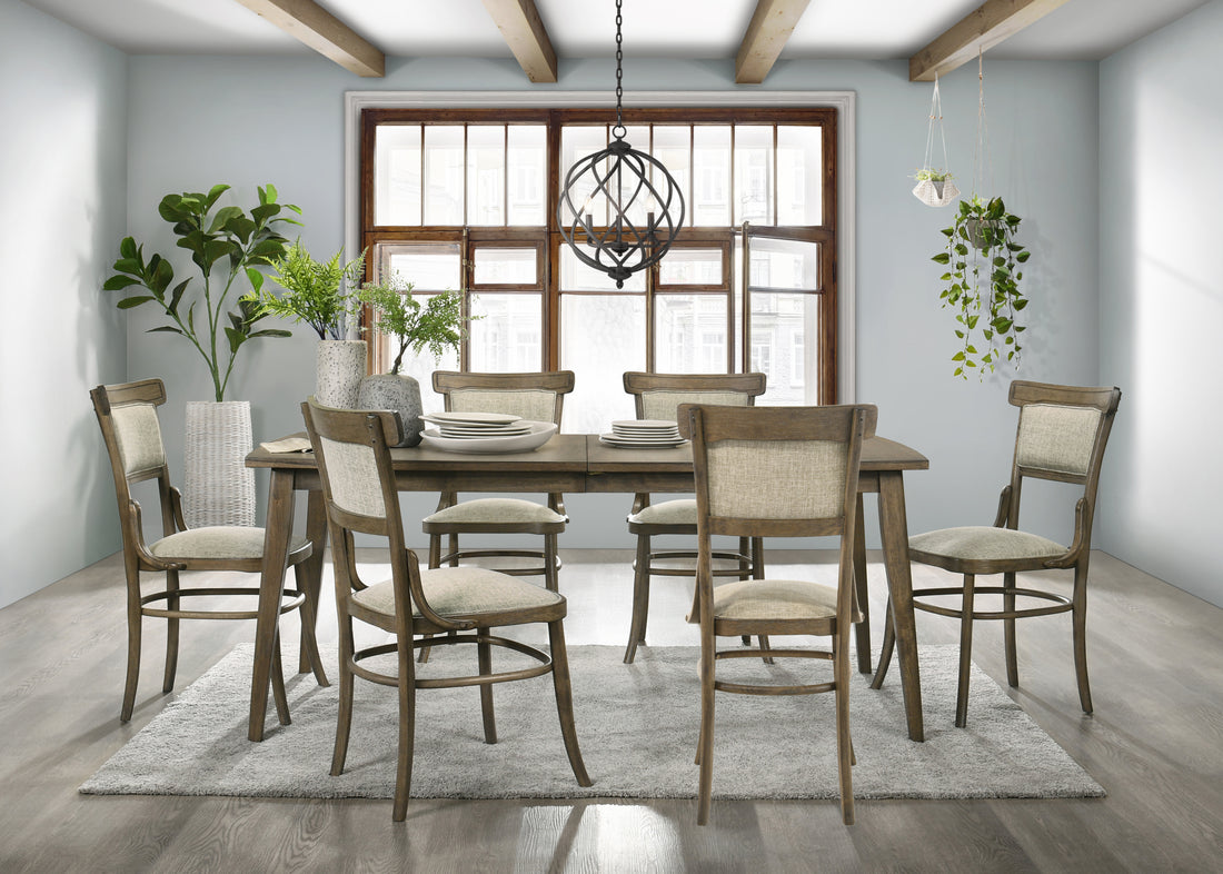 Bistro Vintage Walnut 7 Piece 72" Dining Table Set With Off White Fabric Dining Chairs Walnut Solid Wood Mdf