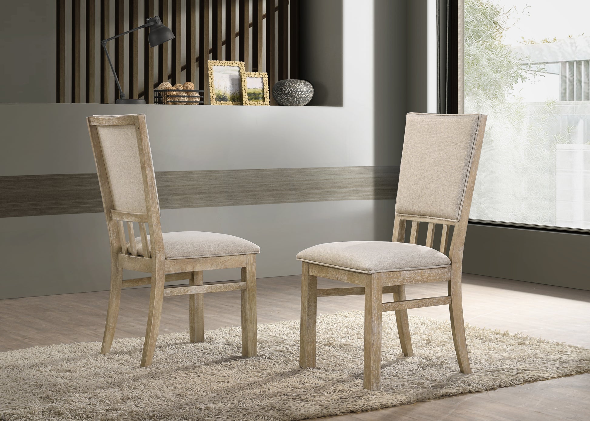 Brutus Set Of 2 Reclaimed Wheat 19" Wide Contemporary Fabric Dining Chair Wheat Fabric