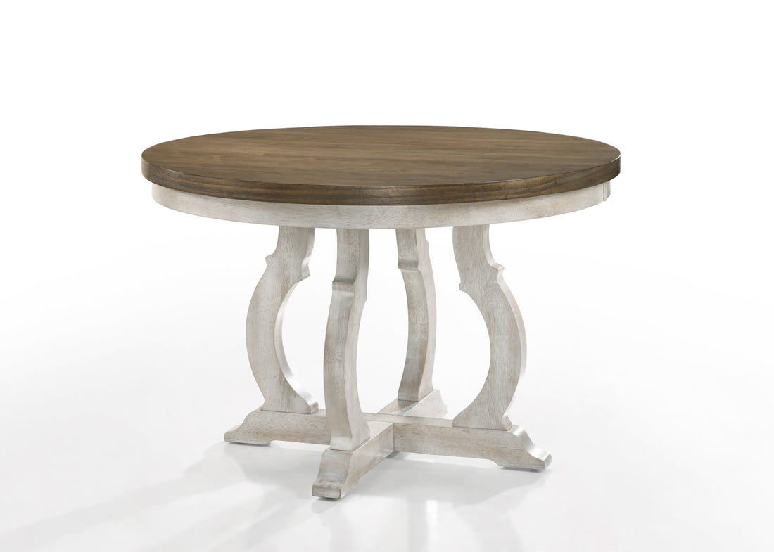 Havanna Vintage Walnut 47" Wide Contemporary Round Dining Table With Off White Colored Base Off White Solid Wood Mdf