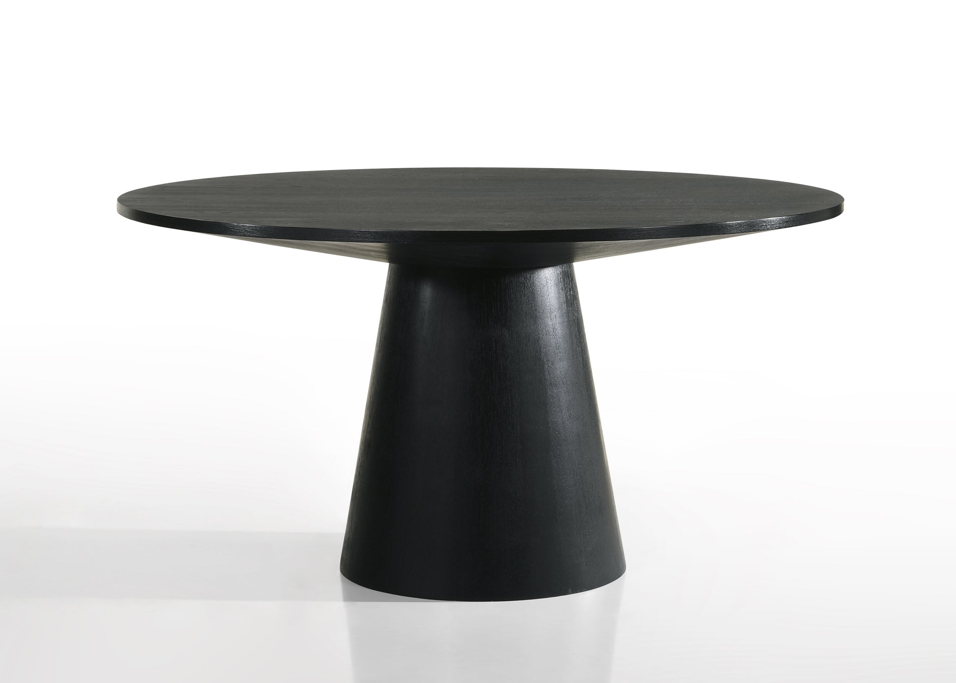 Jasper Ebony Black 5 Piece 59" Wide Contemporary Round Dining Table Set With Beige Fabric Chairs Walnut Solid Wood Mdf