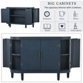 Accent Storage Cabinet Sideboard Wooden Cabinet With Antique Pattern Doors For Hallway, Entryway, Living Room Navy Blue Mdf