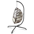 Arrived At Port On Apr. 2 Swing Egg Chair With Stand Indoor Outdoor Wicker Rattan Patio Basket Hanging Chair With C Type Bracketwith Cushion And Pillow,Patio Wicker Folding Hanging Chair Brown Metal