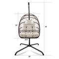 Arrived At Port On Apr. 2 Swing Egg Chair With Stand Indoor Outdoor Wicker Rattan Patio Basket Hanging Chair With C Type Bracketwith Cushion And Pillow,Patio Wicker Folding Hanging Chair Brown Metal