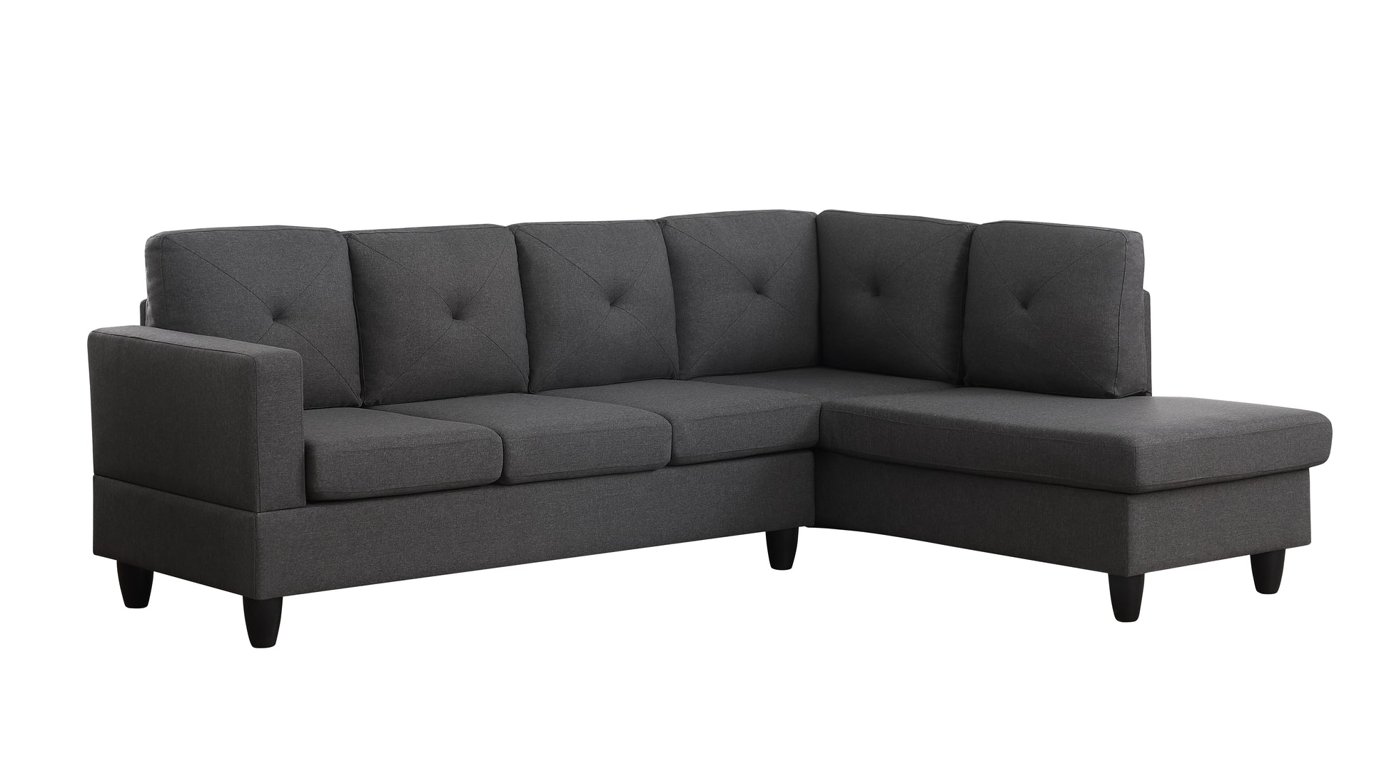 Santiago 96" Dark Gray Linen Sectional Sofa With Right Facing Chaise Gray Fabric