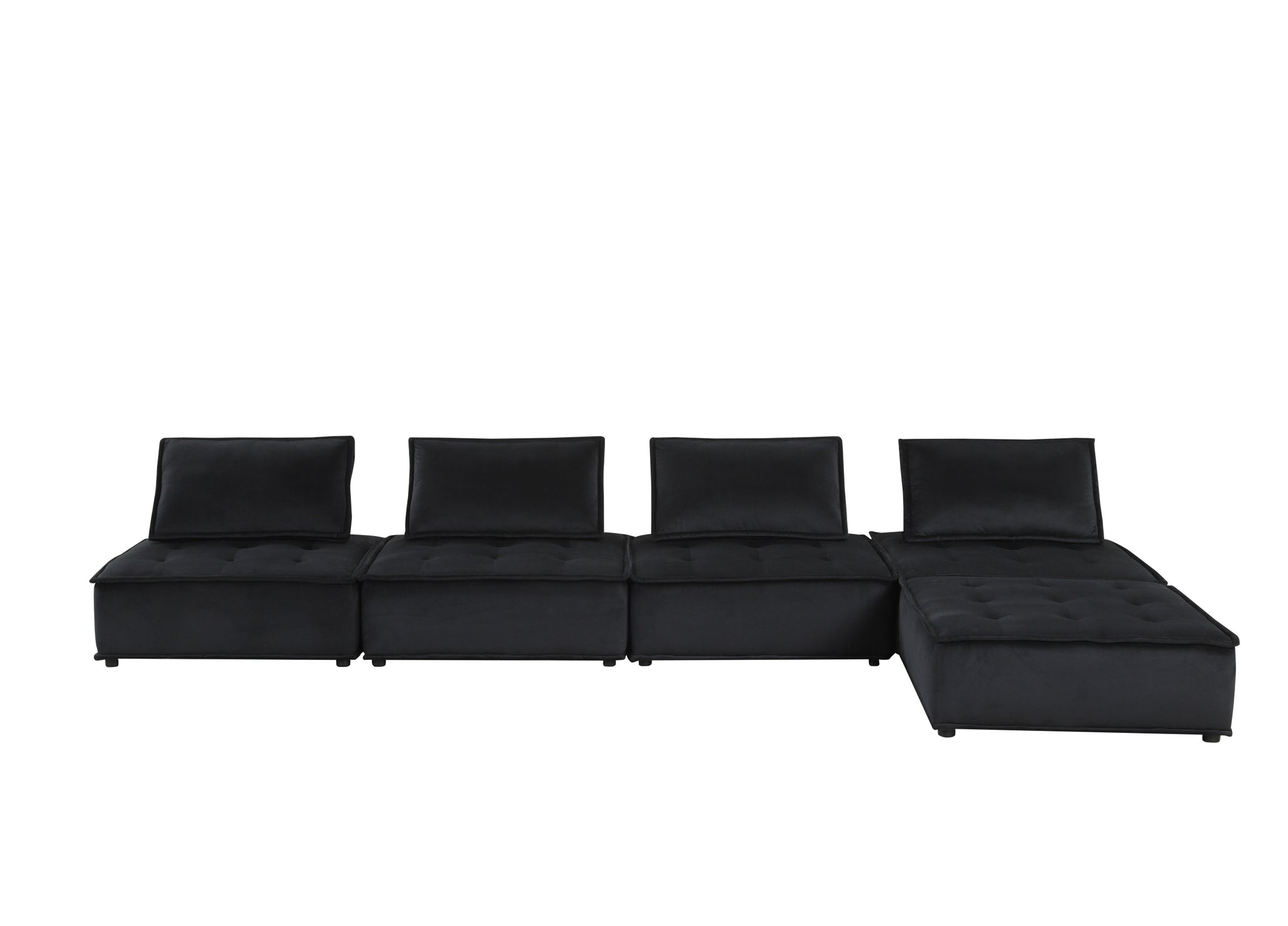 Anna 120" Black Velvet 5 Pc Sectional Sofa Ottoman black-velvet