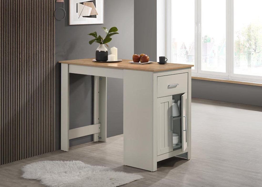 Alonzo 47" Light Gray Small Space Counter Height Dining Table With Cabinet And Drawer Storage Light Gray Solid Wood Mdf