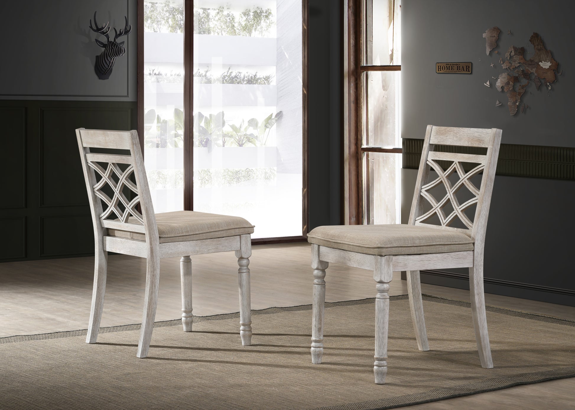 Havanna Set Of 2 Off White 19" Wide Contemporary Fabric Chair With Cushion Off White Solid Wood Mdf