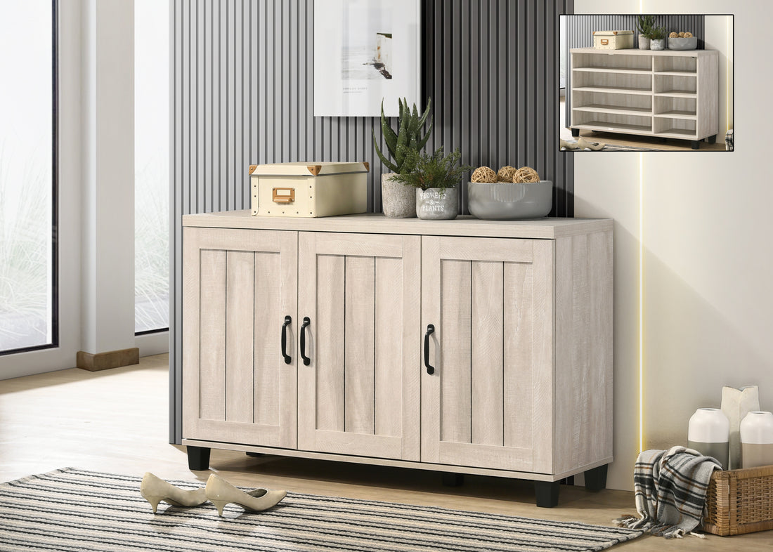 Corby 45" Dusty Gray Oak Finish 3 Door Shoe Cabinet Light Gray Particle Board