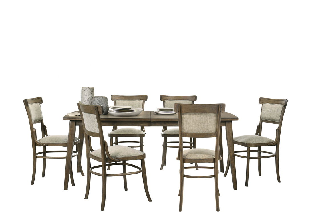 Bistro Vintage Walnut 7 Piece 72" Dining Table Set With Off White Fabric Dining Chairs Walnut Solid Wood Mdf