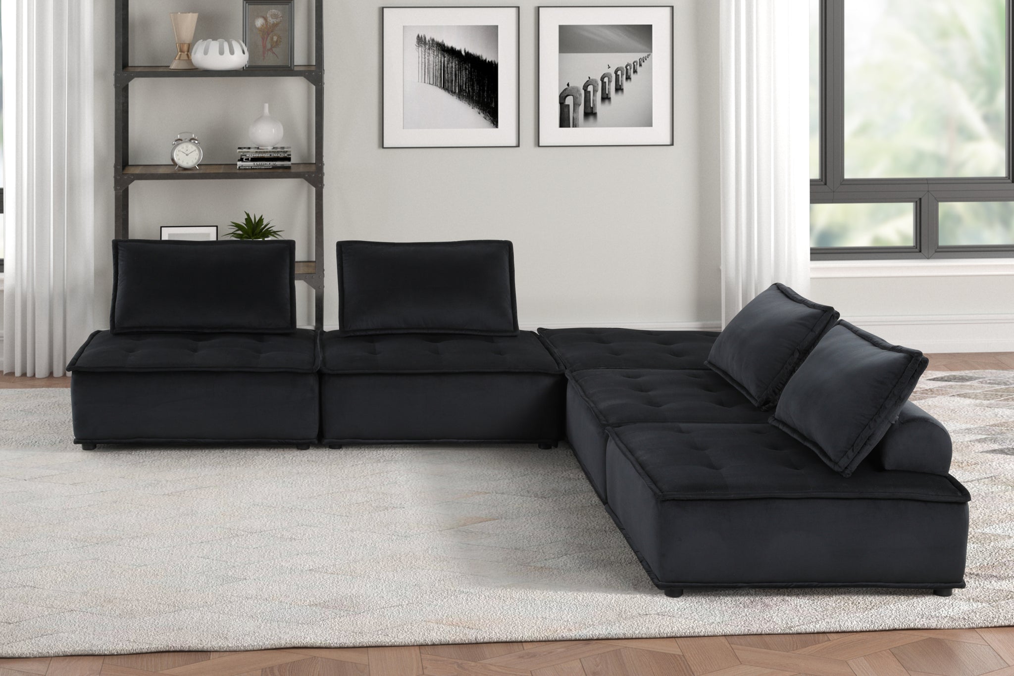 Anna 120" Black Velvet 5 Pc Sectional Sofa black-velvet