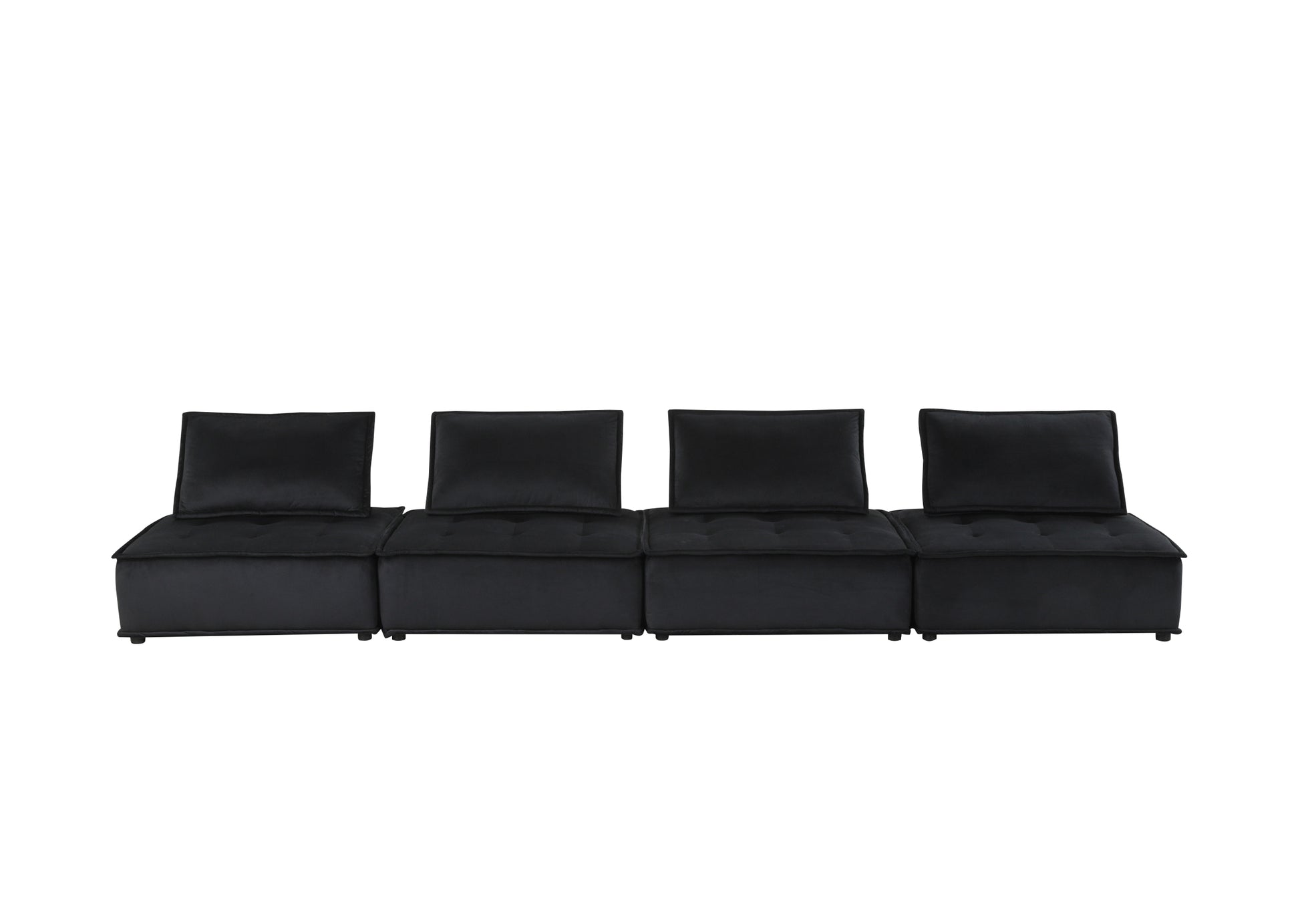 Anna 120" Black Velvet 4 Pc Modular Sofa Black Velvet