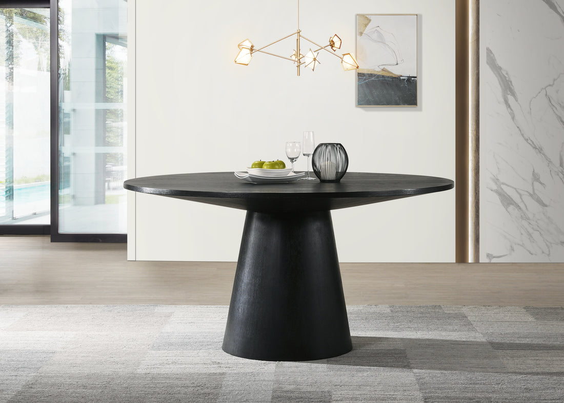 Jasper Ebony Black 59" Wide Contemporary Round Dining Table Black Solid Wood Mdf