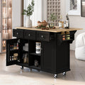 Kitchen Cart with Rubber wood Drop Leaf Countertop black-mdf