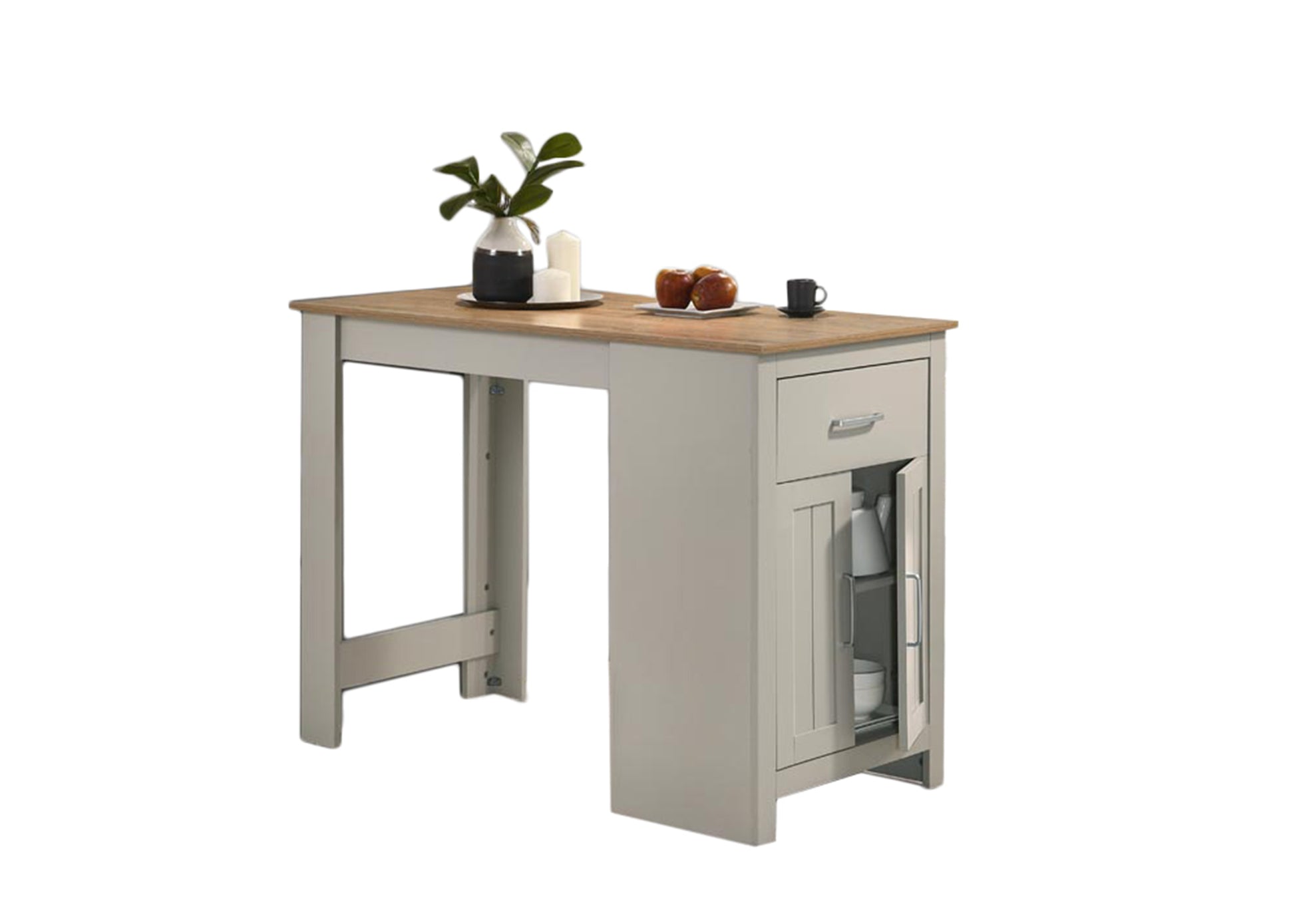 Alonzo 47" Light Gray Small Space Counter Height Dining Table With Cabinet, Drawer, And 2 Ergonomic Counter Stools Walnut Solid Wood Mdf