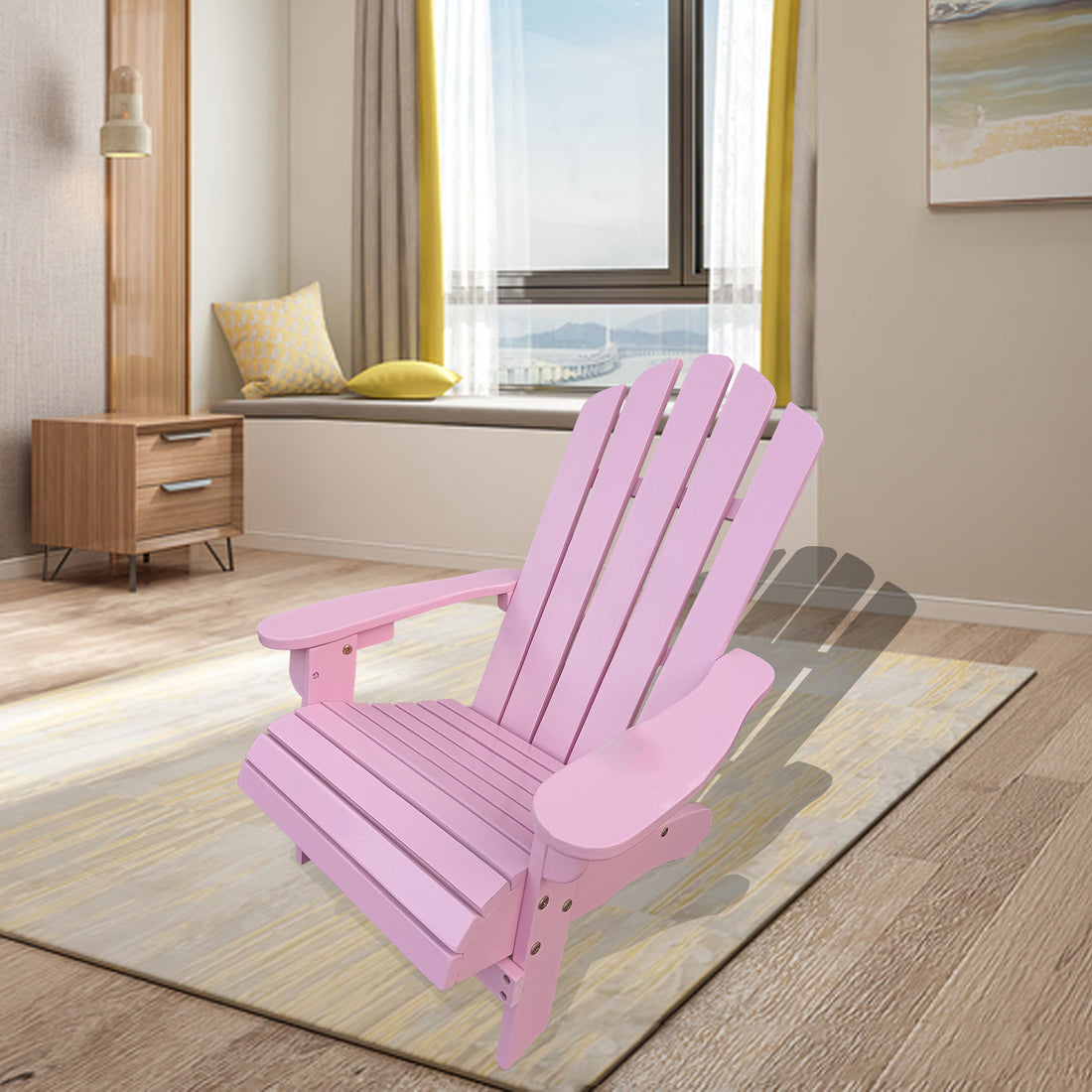 Outdoor Or Indoor Wood Children Adirondack Chair,Pink Pink Solid Wood