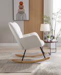 Mid Century Modern Velvet Tufted Upholstered Rocking Chair Padded Seat For Living Room Bedroom, White White Foam Velvet
