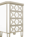 Elegant Mirrored 4 Drawer Chest With Golden Lines Storage Cabinet For Living Room, Hallway, Entryway Silver Glass