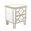 Elegant Mirrored 2 Drawer Side Table With Golden Lines For Living Room, Hallway, Entryway Silver Glass