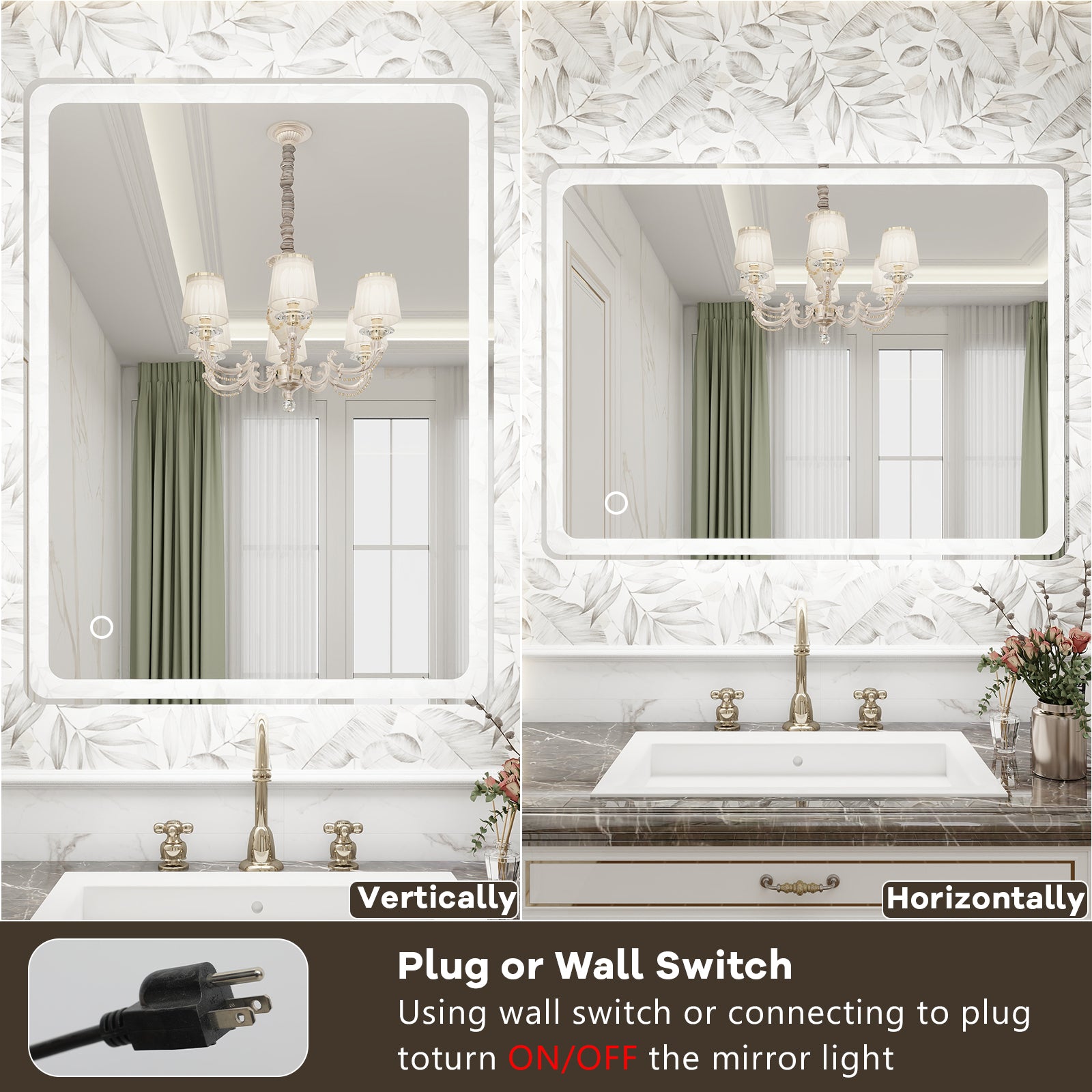 LED Bathroom Mirror Wall Mounted Vanity Mirror with silver-glass