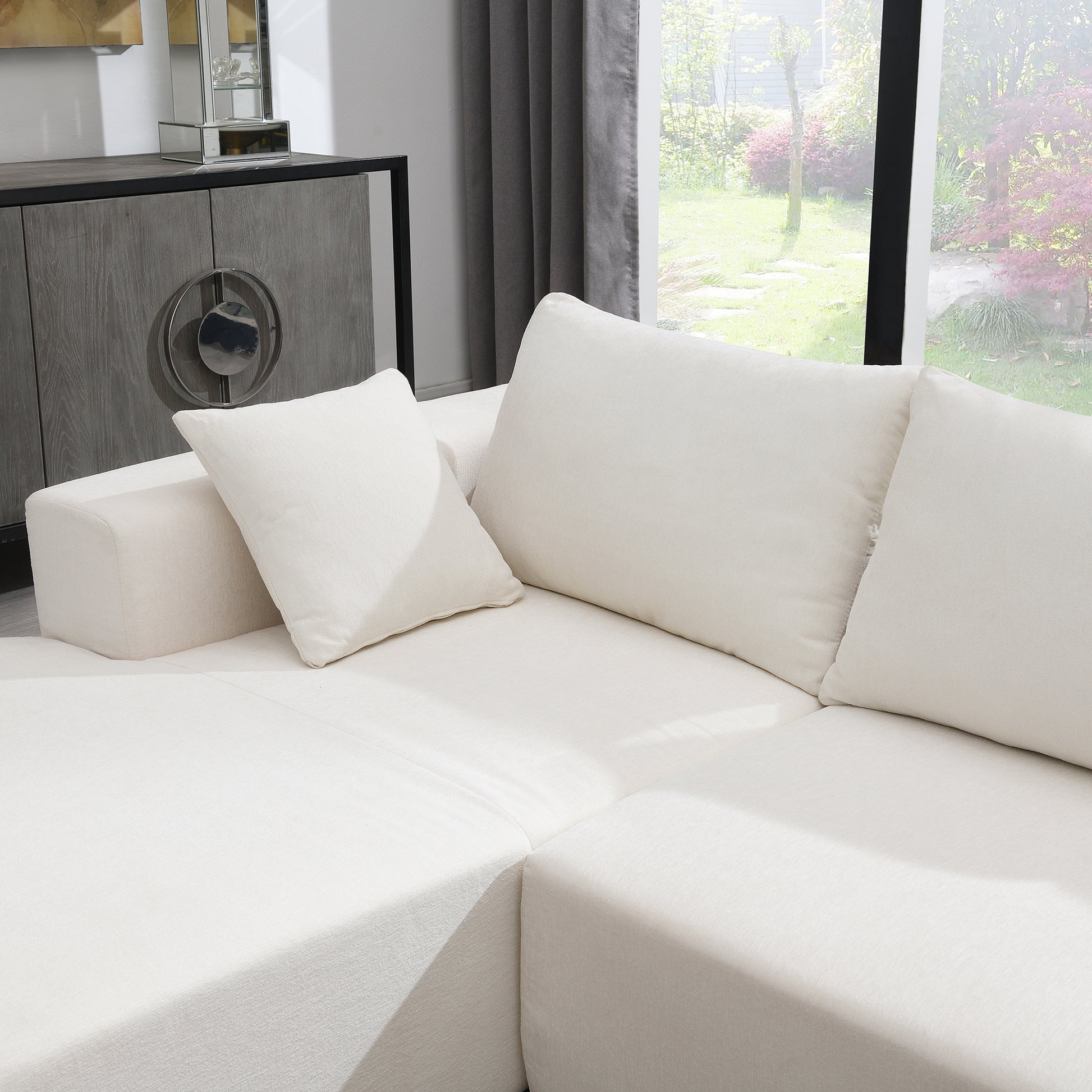 109*68" Modular Sectional Living Room Sofa Set, Modern Minimalist Style Couch, Upholstered Sleeper Sofa For Living Room, Bedroom, Salon, 2 Pc Free Combination, L Shape, Cream Cream Foam Chenille 4 Seat