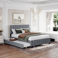 Queen Size Velvet Upholstered Platform Bed With 2 Drawers And 1 Twin Xl Trundle Gray Gray Upholstered