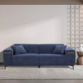 90'' Mid Century 3 Seater Sofa With 2 Stretchable Walnut Pad Modern Fabric Upholstered Sofa For Livingroom Lobby Office Blue Blue Fabric