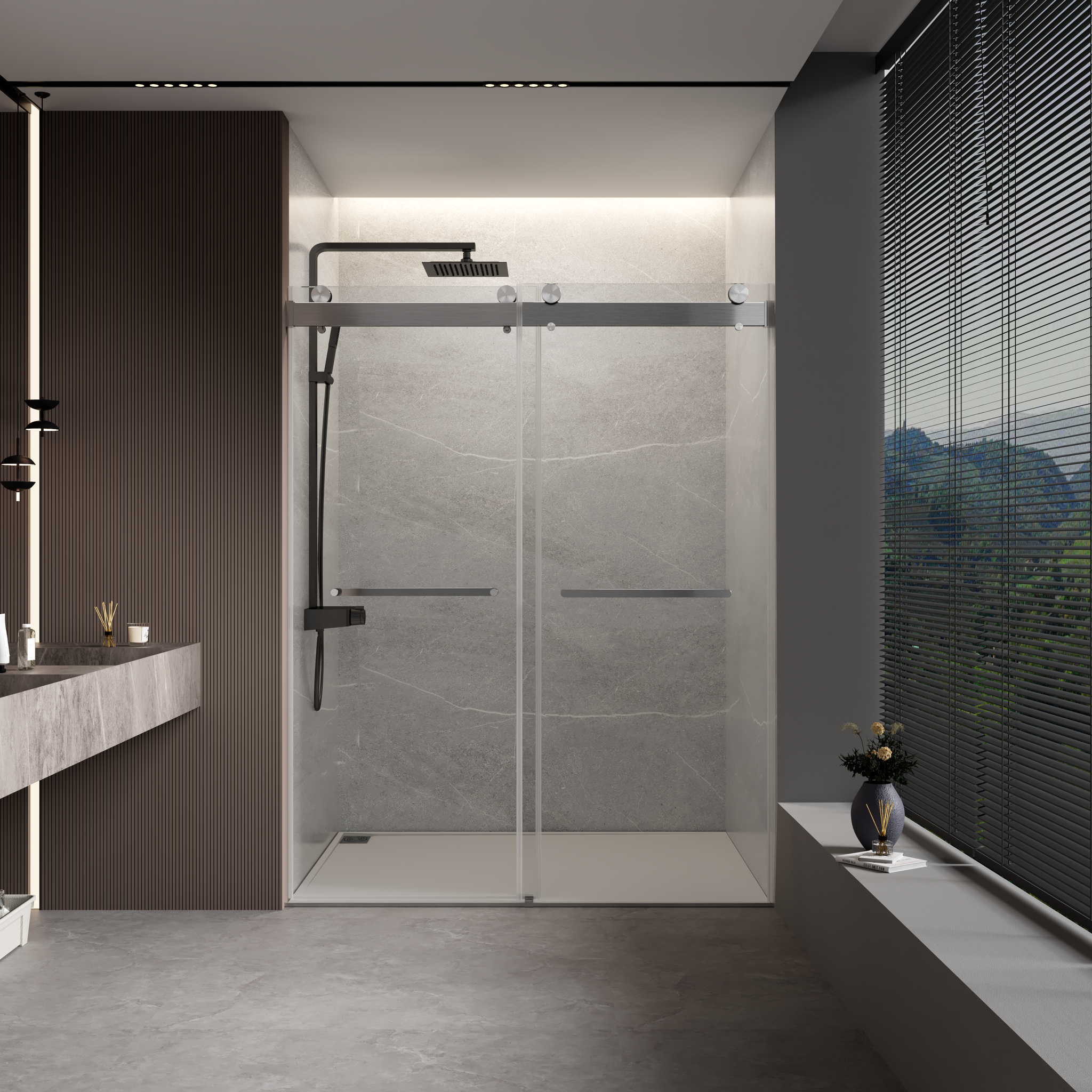 56 To 60 In. W X 76 In. H Double Sliding Frameless Soft Close Shower Door With Premium 3 8 Inch 10Mm Thick Tampered Glass And Easy Cleaning Coating, Brushed Nickel 22D02 60Bn Brushed Nickel Stainless Steel