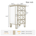 Elegant Mirrored 4 Drawer Chest With Golden Lines Storage Cabinet For Living Room, Hallway, Entryway Silver Glass