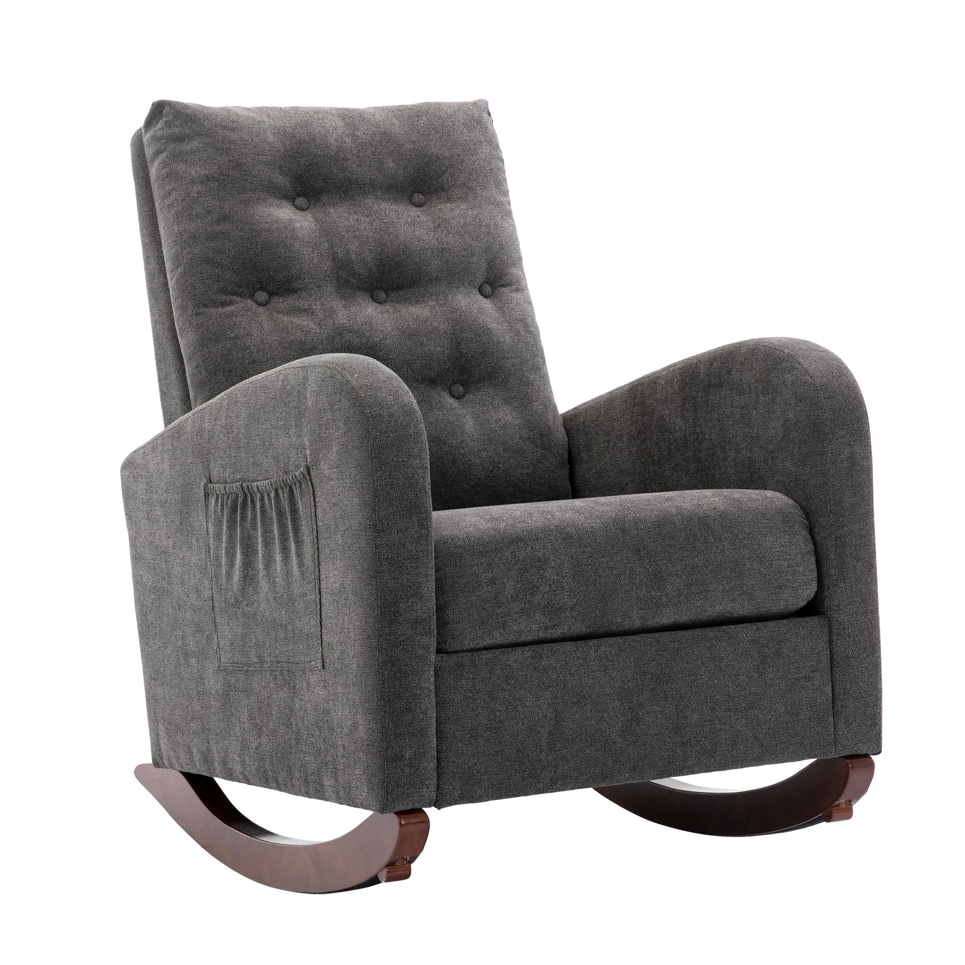 High Back Rocking Chair Nursery Chair .Comfortable Rocker Fabric Padded Seat .Modern High Back Armchair Dark Gray Polyester