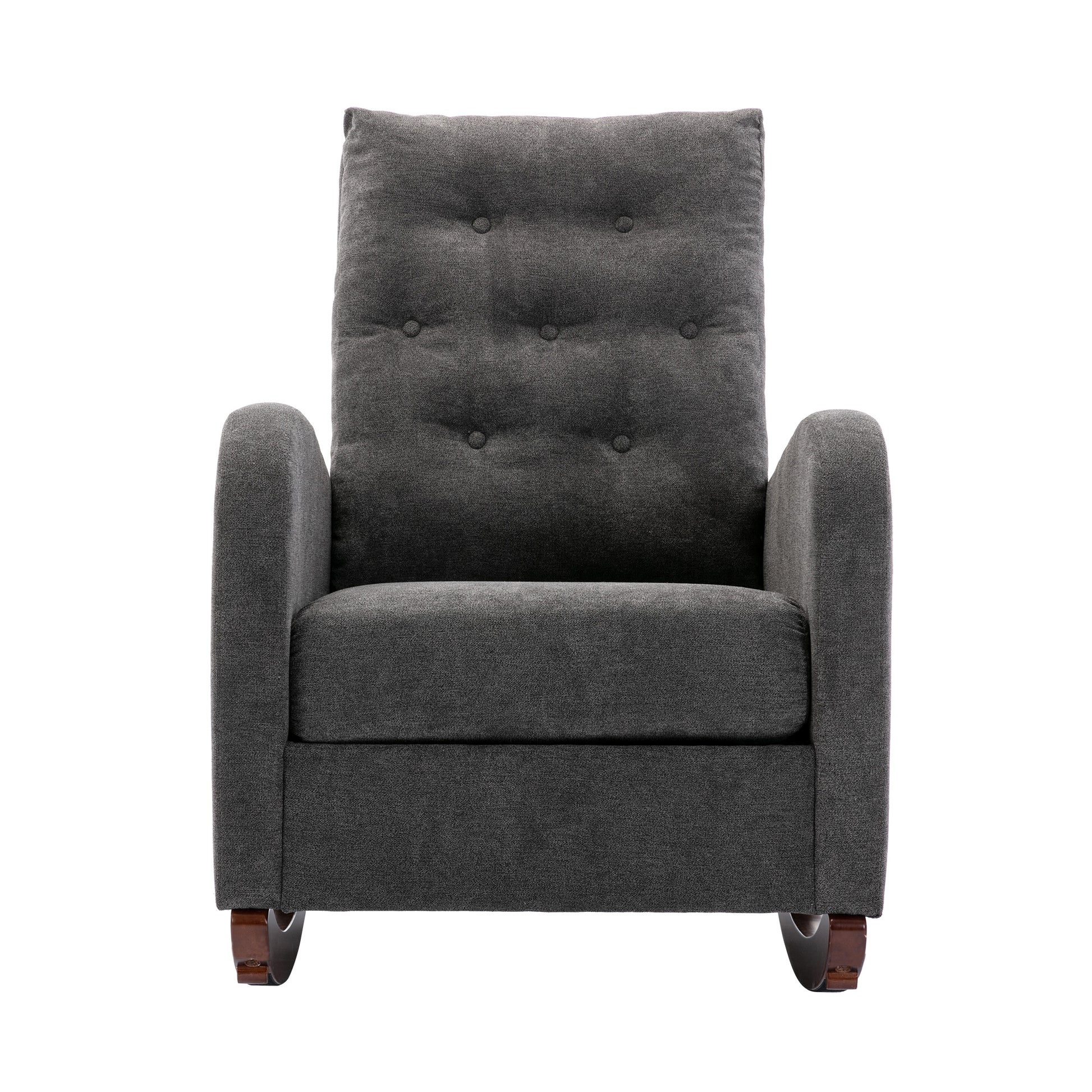 High Back Rocking Chair Nursery Chair .Comfortable Rocker Fabric Padded Seat .Modern High Back Armchair Dark Gray Polyester