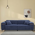 90'' Mid Century 3 Seater Sofa With 2 Stretchable Walnut Pad Modern Fabric Upholstered Sofa For Livingroom Lobby Office Blue Blue Fabric