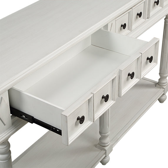 Retro Console Table Entryway Table 58" Long Sofa Table With 2 Drawers In Same Size And Bottom Shelf For Storage Antique White Antique White Solid Wood