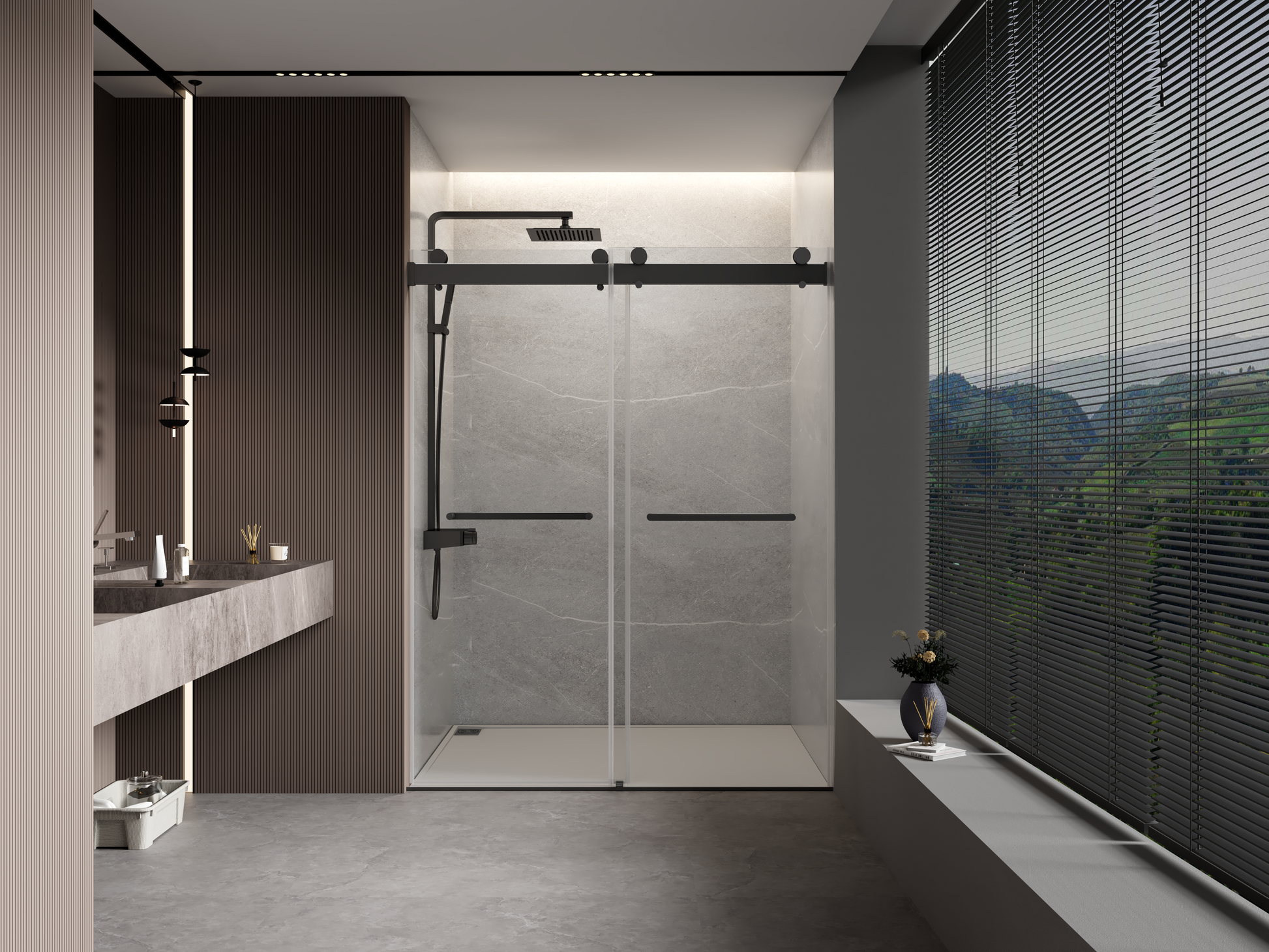 56 To 60 In. W X 76 In. H Double Sliding Frameless Soft Close Shower Door With Premium 3 8 Inch 10Mm Thick Tampered Glass And Easy Cleaning Coating In Matte Black 23D02 60Mb Matte Black Stainless Steel Tempered Glass Sheet Metal Plastic