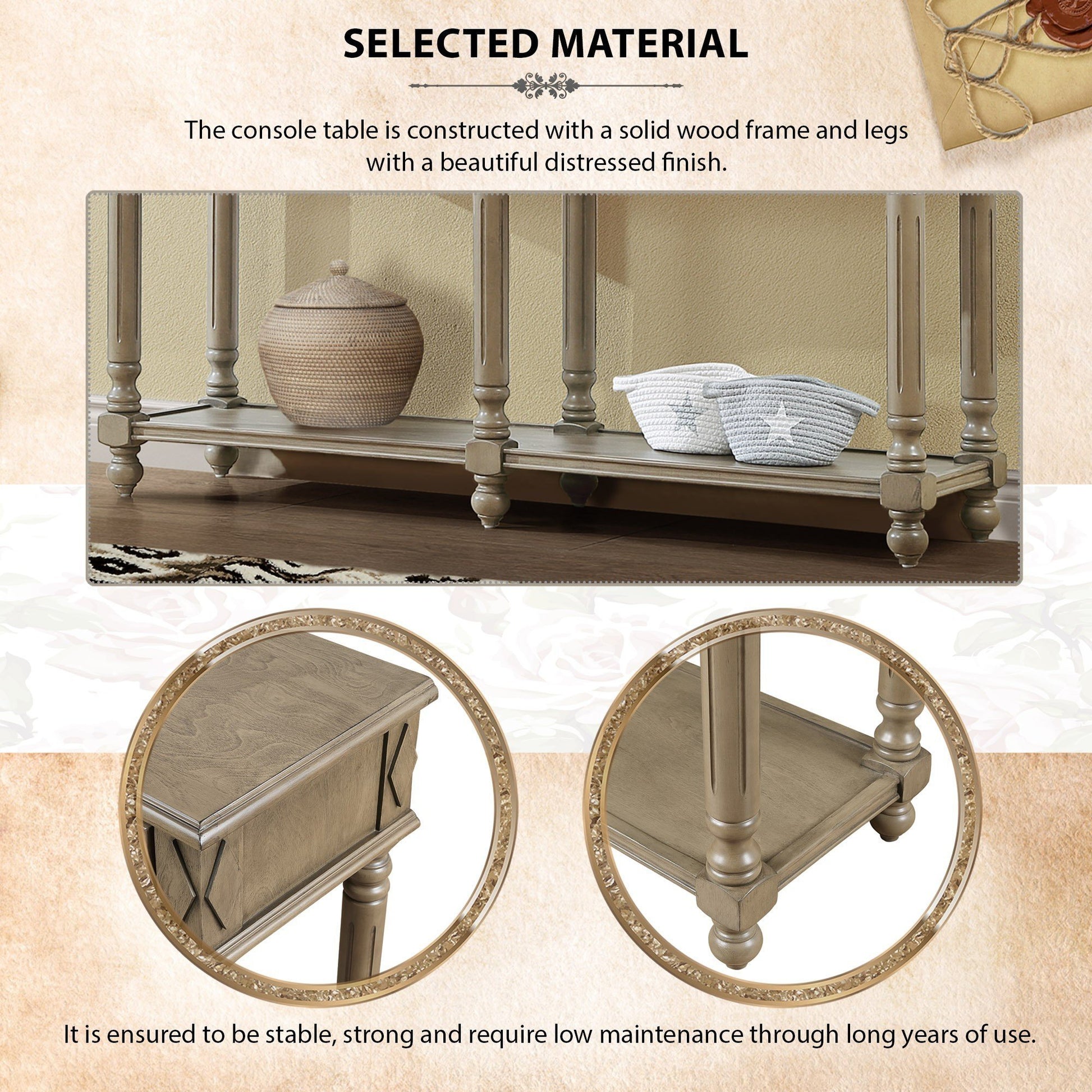 Retro Console Table Entryway Table 58" Long Sofa Table With 2 Drawers In Same Size And Bottom Shelf For Storage Rustic Rustic Brown Solid Wood