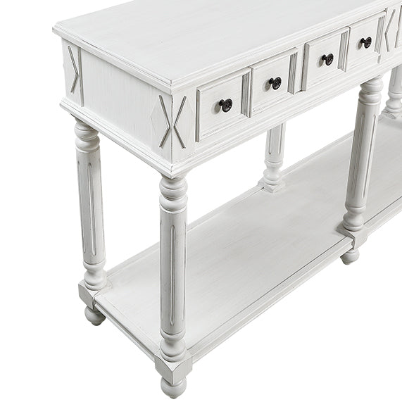 Retro Console Table Entryway Table 58" Long Sofa Table With 2 Drawers In Same Size And Bottom Shelf For Storage Antique White Antique White Solid Wood