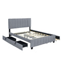 Queen Size Velvet Upholstered Platform Bed With 2 Drawers And 1 Twin Xl Trundle Gray Gray Upholstered