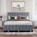 Queen Size Velvet Upholstered Platform Bed With 2 Drawers And 1 Twin Xl Trundle Gray Gray Upholstered