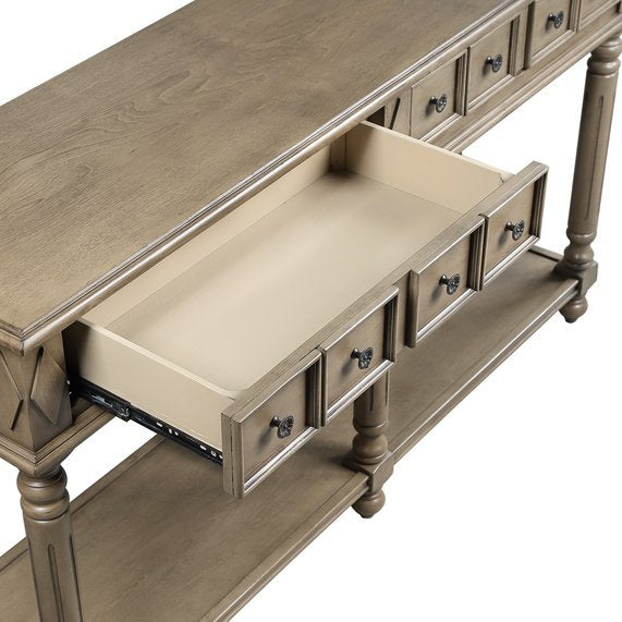 Retro Console Table Entryway Table 58" Long Sofa Table With 2 Drawers In Same Size And Bottom Shelf For Storage Rustic Rustic Brown Solid Wood